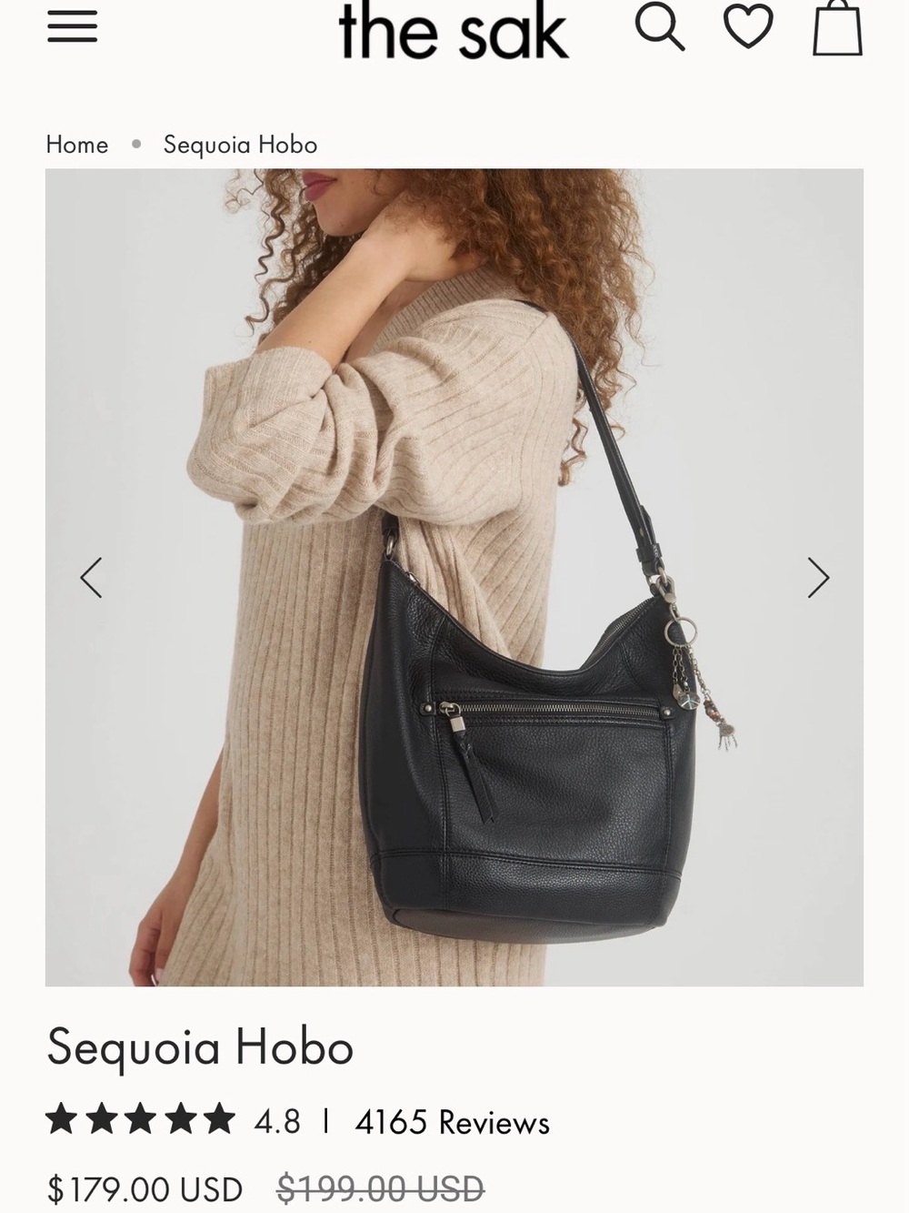 The Sak Sequoia Hobo Shoulder Bag Large Pockets Black Used Once